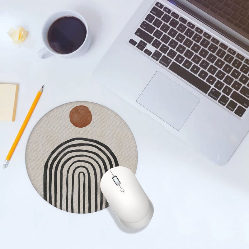 Knibeo Boho Round Mouse Pad  7.9 X 7.9 Inch Waterproof Rubber Neutral Mouse Pad Small  Boho Desk Decor  Minimalist Desk Accessories  Boho Office Supplies  Western Desk Decor for Women - Image 2